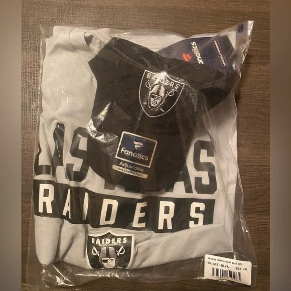 NEW - Las Vegas Raiders Fanatics Tee & Adjustable Hat Combo Pack - Gray/Black - Picture 2 of 5